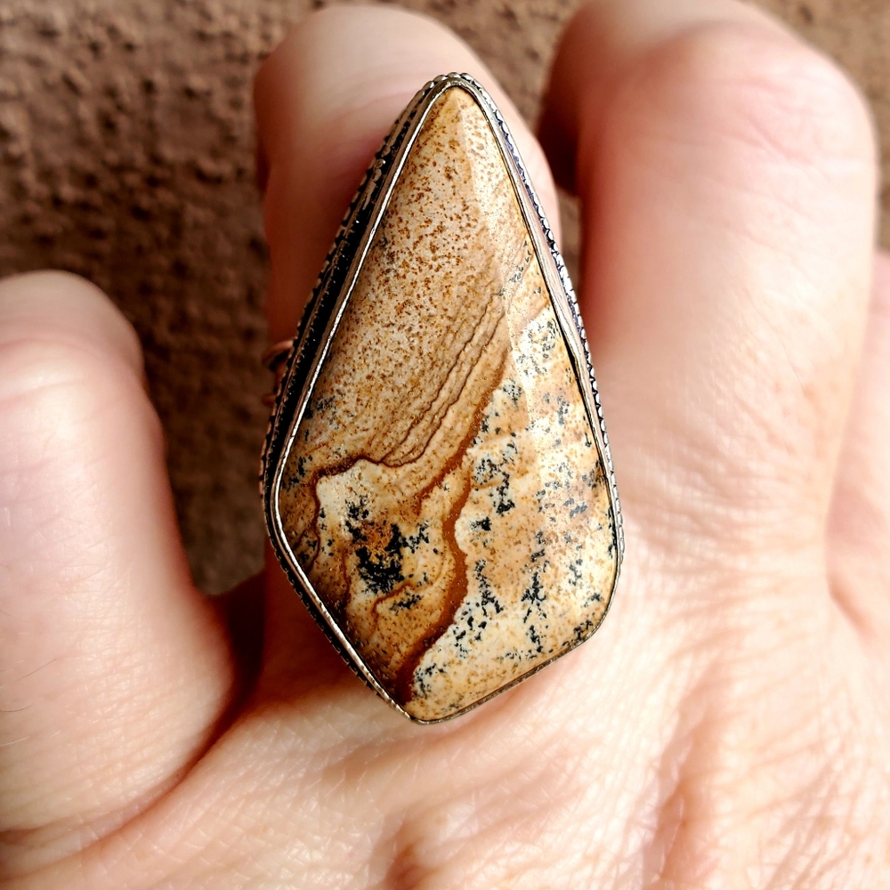 New Jasper 925 Silver Statement Ring.